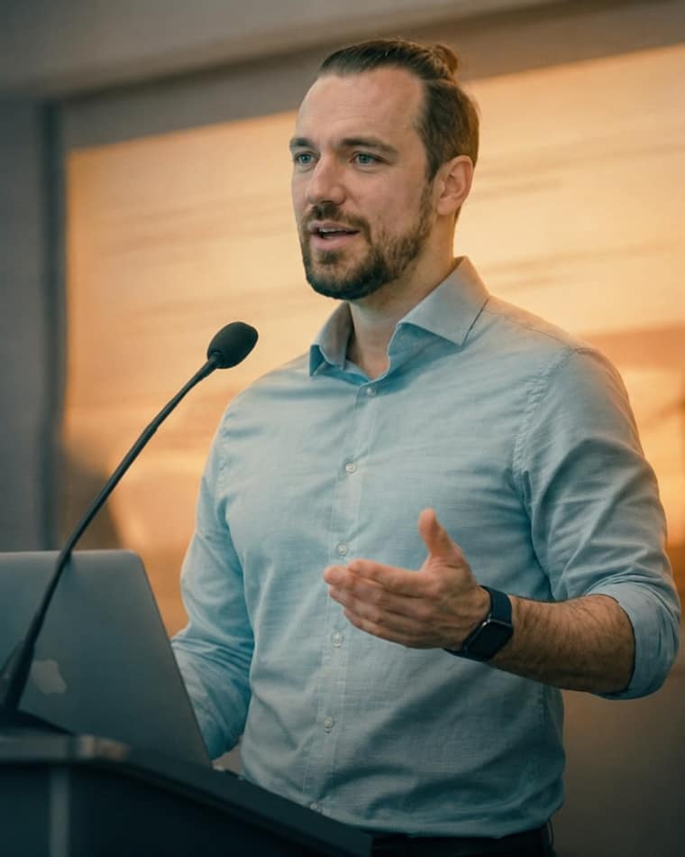 Sergey Syrvachev presenting at an engineering session